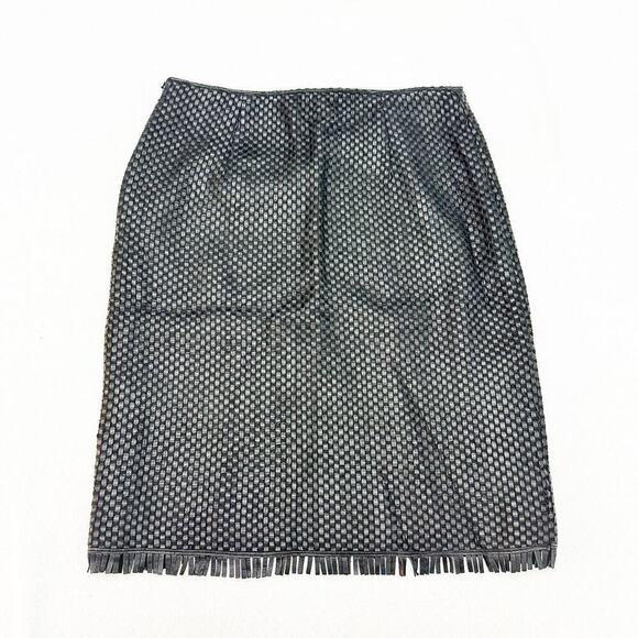 Max Studio Special Edition Woven Leather Skirt Fringe Hem Size 2 - Picture 4 of 5